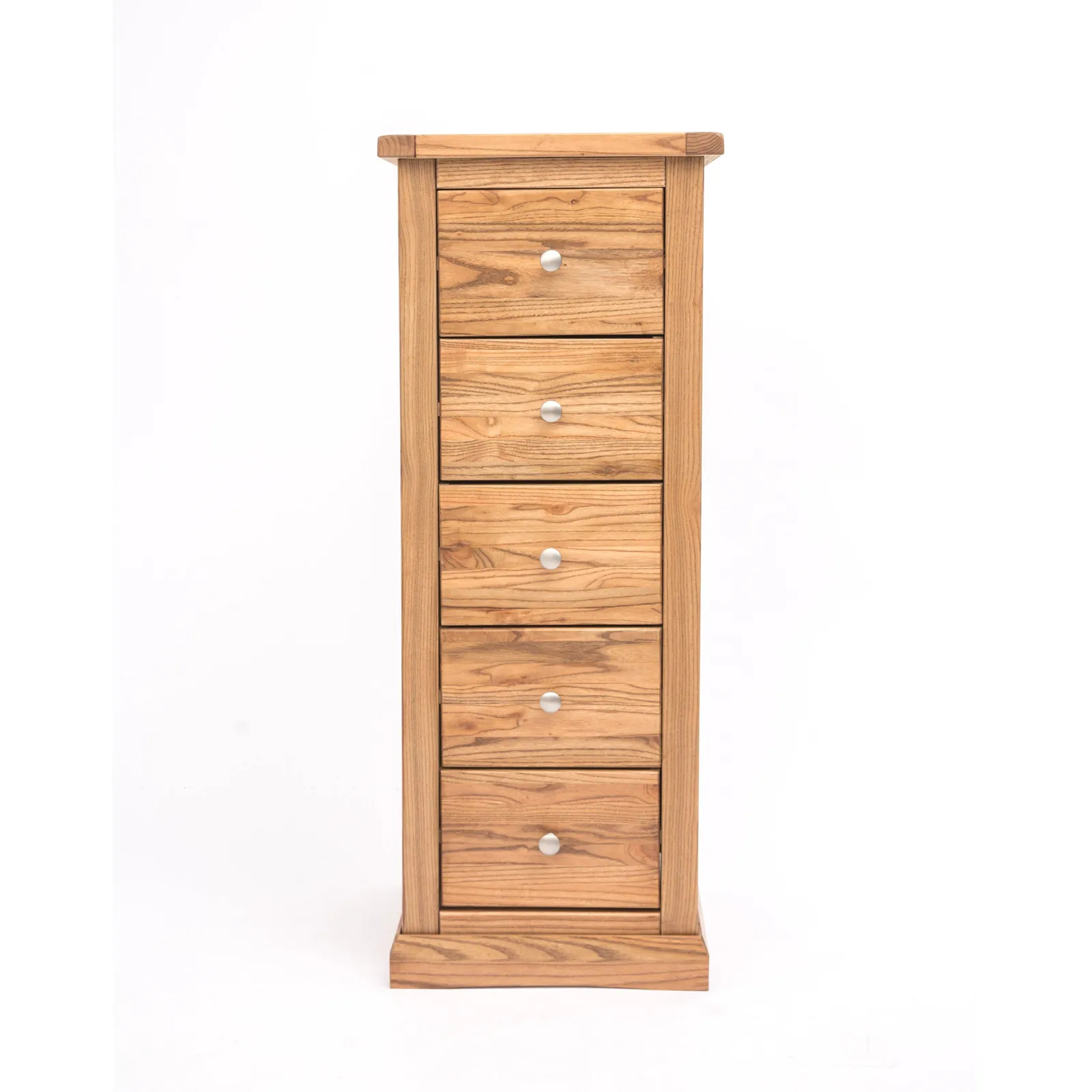 Cabinet Bits Salerno 5 Drawer Narrow Chest of Drawers Chrome Knob in Natural