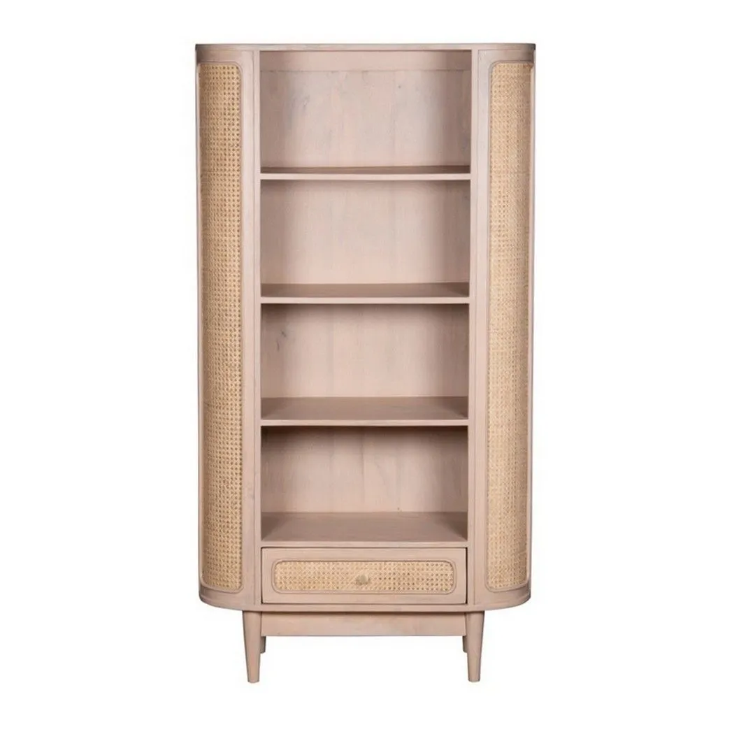 Indian Hub Valencia Bookcase - Cane & Mango Wood - L40 x W90 x H165 cm in Brown