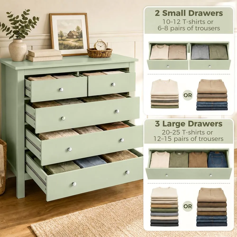 HOMCOM Modern Chest Of Drawers, 5 Drawer Unit Storage Chest for Bedroom in Green 4