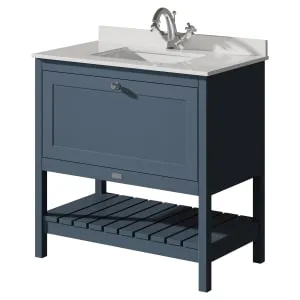 Bayswater Hartleigh Stiffkey Blue Traditional Freestanding Vanity Unit & 1 Tap Hole White Marble Top Basin - 800mm 2