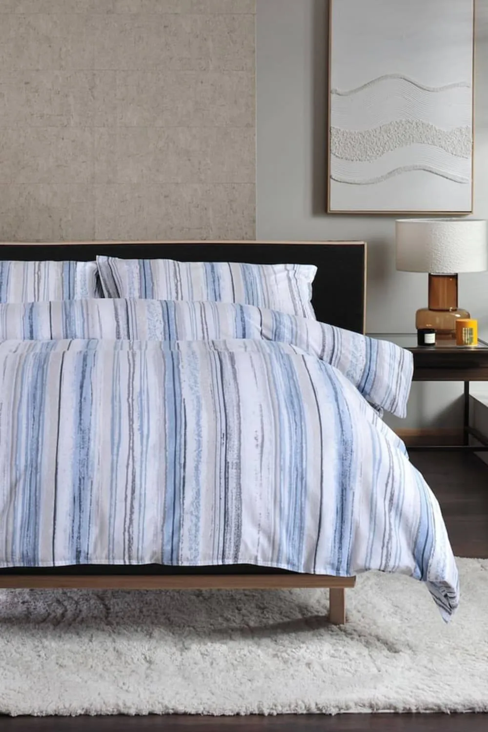 The Lyndon Company Blue Chalkie 100% Cotton Duvet Set with Broken Texture 2