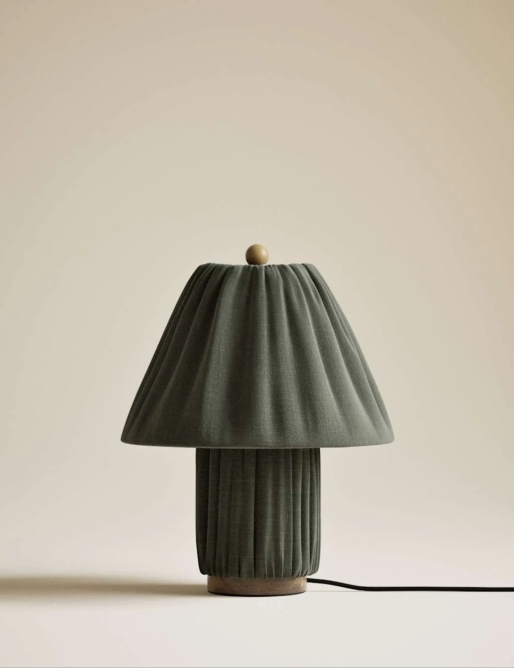 M&S Soft Pleated Fabric Table Lamp Green