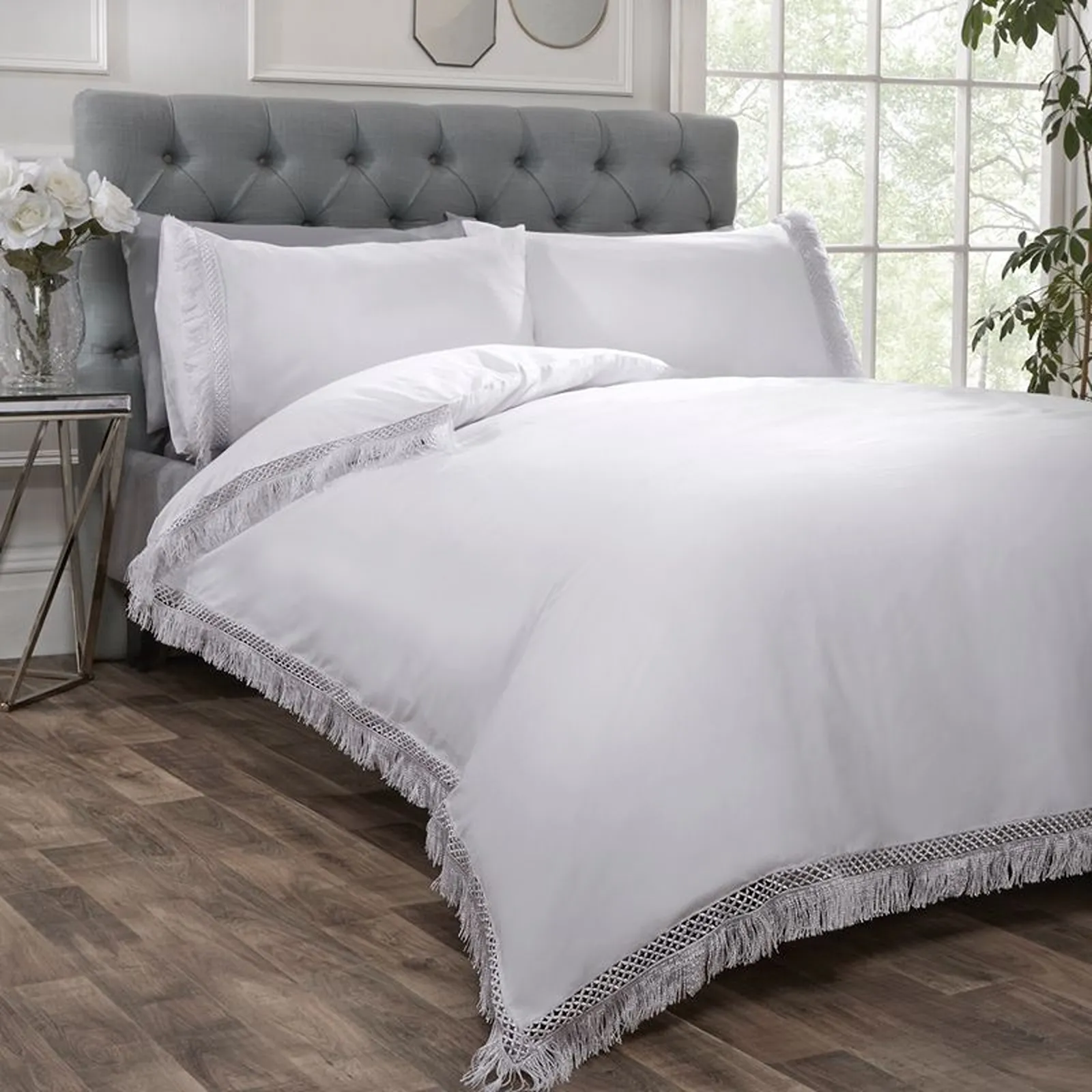 Rapport Home Double Tia Trellis Duvet Set  - White, White