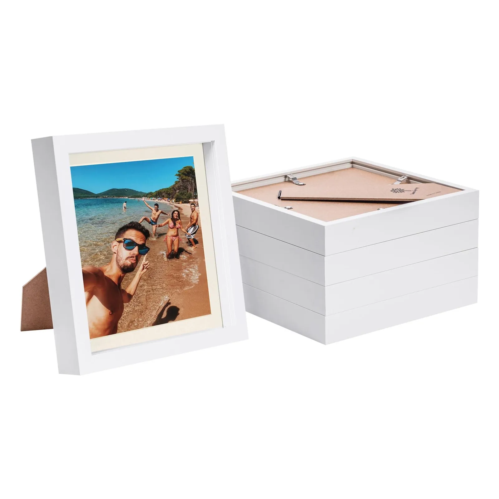 Nicola Spring 8" x 8" White 3D Box Photo Frames - 6" x 6" Mount - Pack of 5 in Ivory