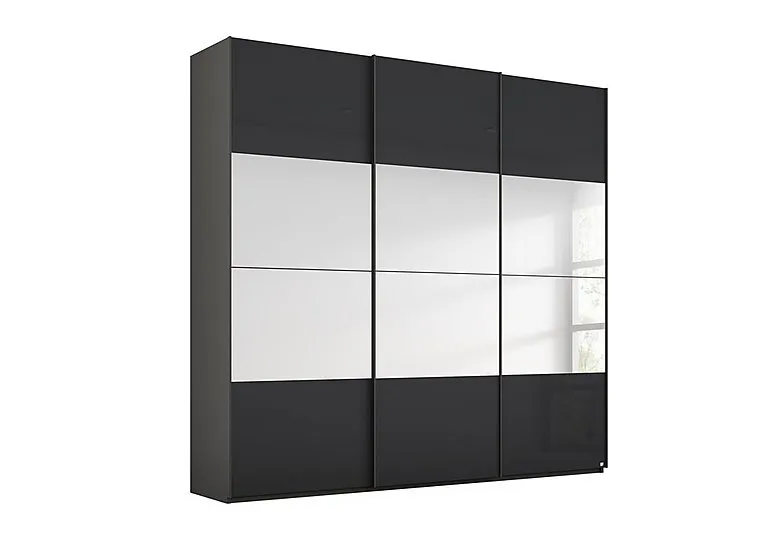 Formes Glass 3 Door Sliding Wardrobe with Horizontal Mirrors - Graphite/Basalt Front