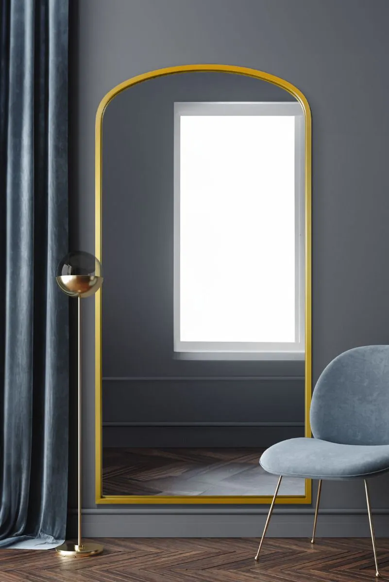 MirrorOutlet Gold Metal Framed Arched Wall Leaner Mirror 67"x33" (170x85CM) 2