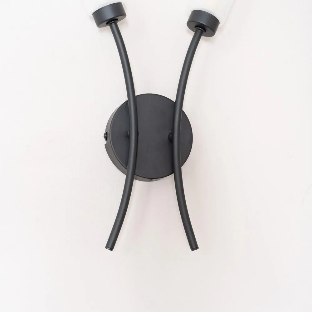 ValueLights Maya Pair of 2 Way Curved Upright Reed Shaded Wall Lights in Black 3