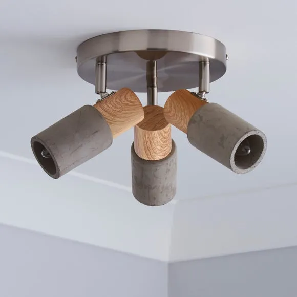 Inka Concrete Wood Effect 3 Light Semi Flush Spotlight 2