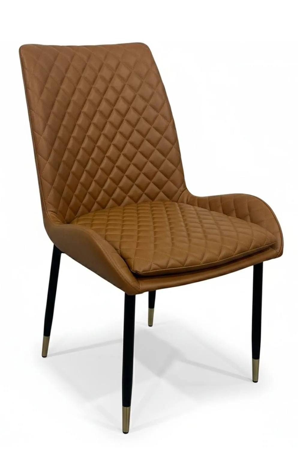 IH Design Leather Steel Dining Chairs Set of 2 Tan Diamond Quilted 6