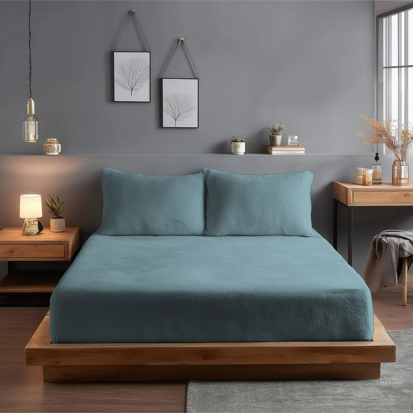 Snug City Teddy Fitted Sheet 30cm Extra Deep Soft Cuddly Soft Touch Bedding in Blue