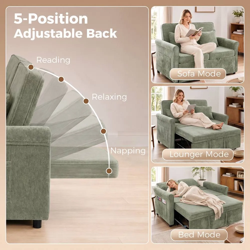 HOMCOM 2 Seater Sofa Bed, 3-in-1 Convertible Pull Out Sofa Bed, Light Green 5