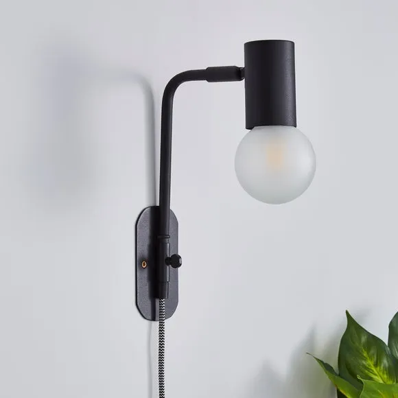 Bradford Matt Black Plug in Wall Light 2