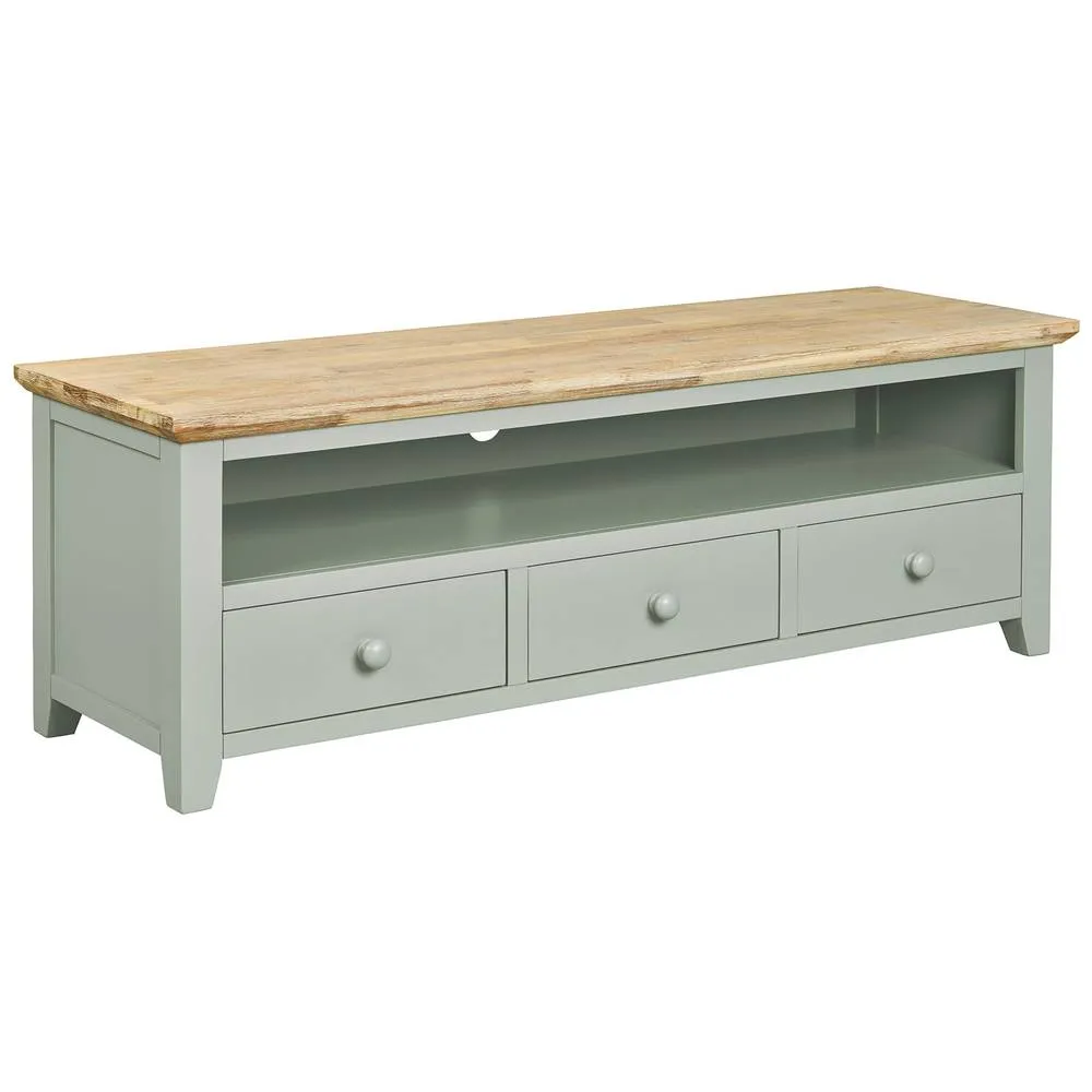 Statement Furniture Florence Large TV Stand with 3 Drawers & Shelf in Light Green