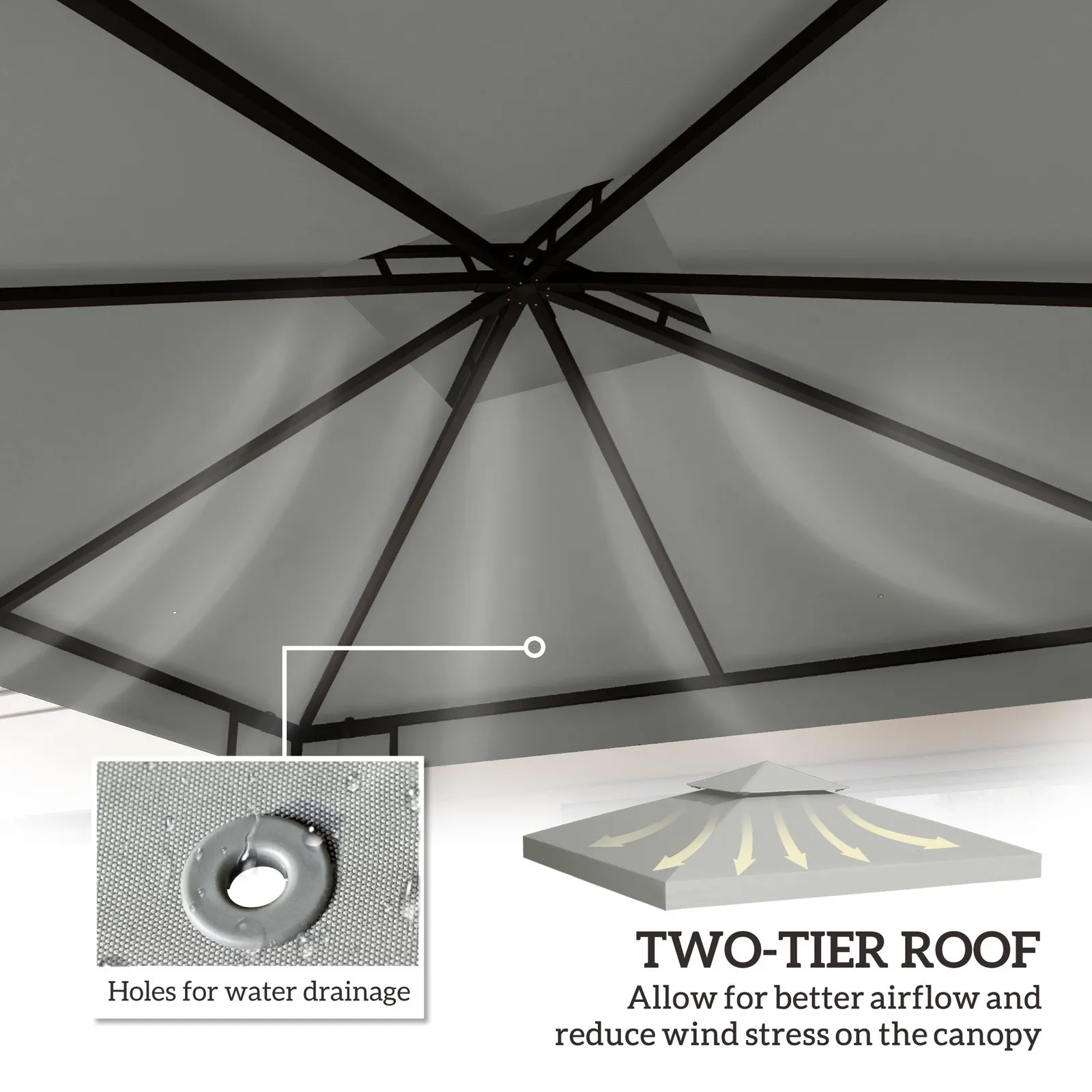 OUTSUNNY 3(m) 2 Tier Garden Gazebo Top Cover Replacement Canopy Roof in Light Grey 4