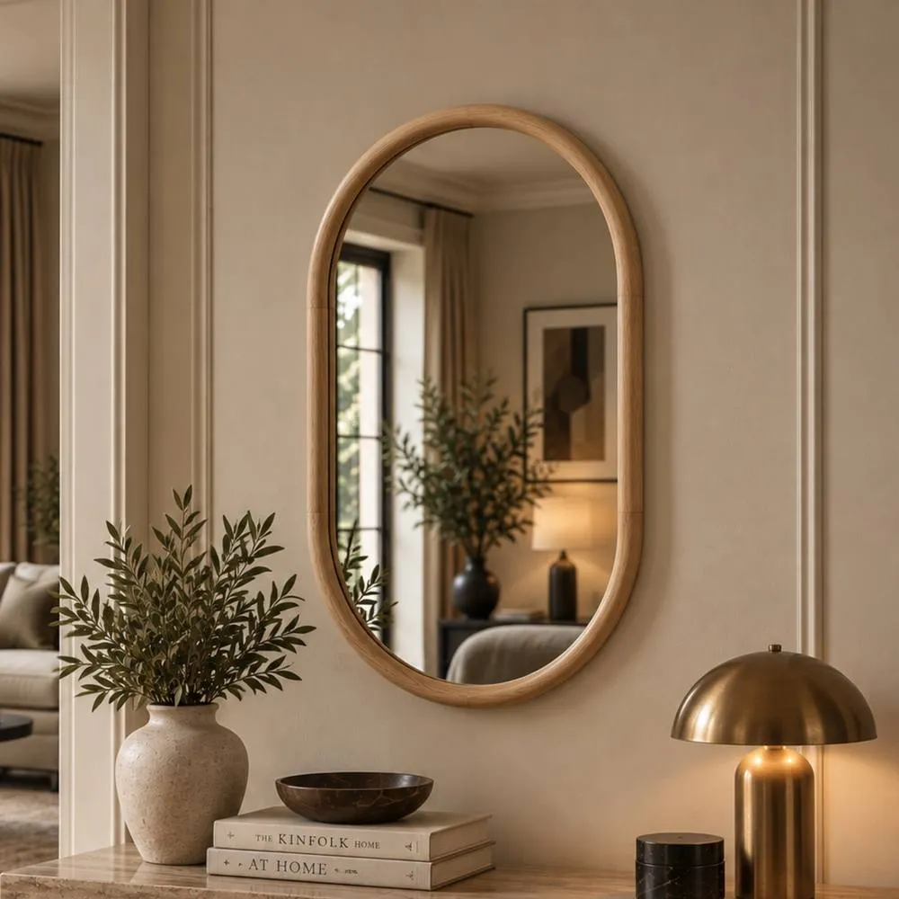 Yearn Mirrors Quebec Solid Oak Oval Wall Mirror in Light Oak 2