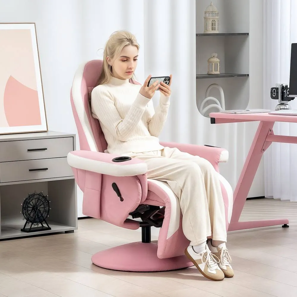 HOMCOM Manual Recliner Armchair PU Sofa Chair with Footrest & Reclining in Pink 2