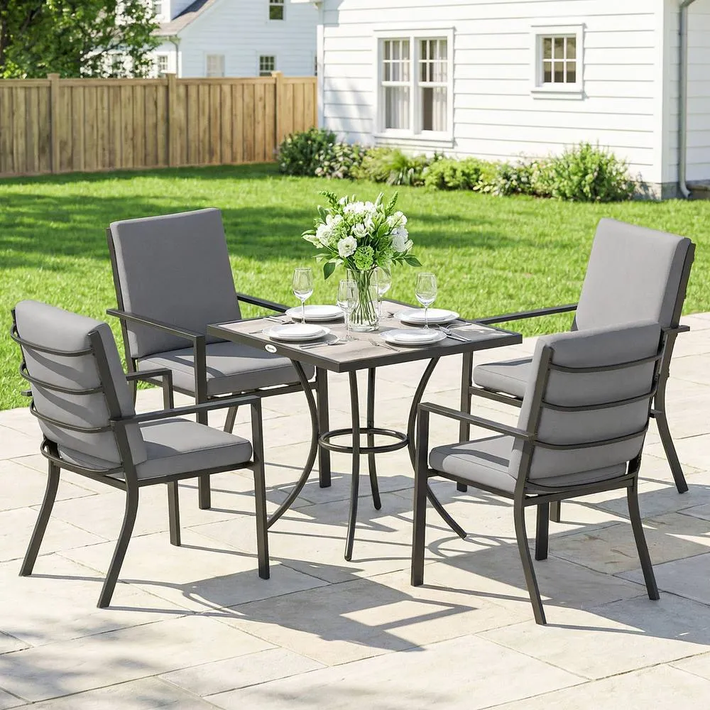 OUTSUNNY 5 Pieces Outdoor Dining Set with Cushions, Garden Dining Set for 4 in Grey