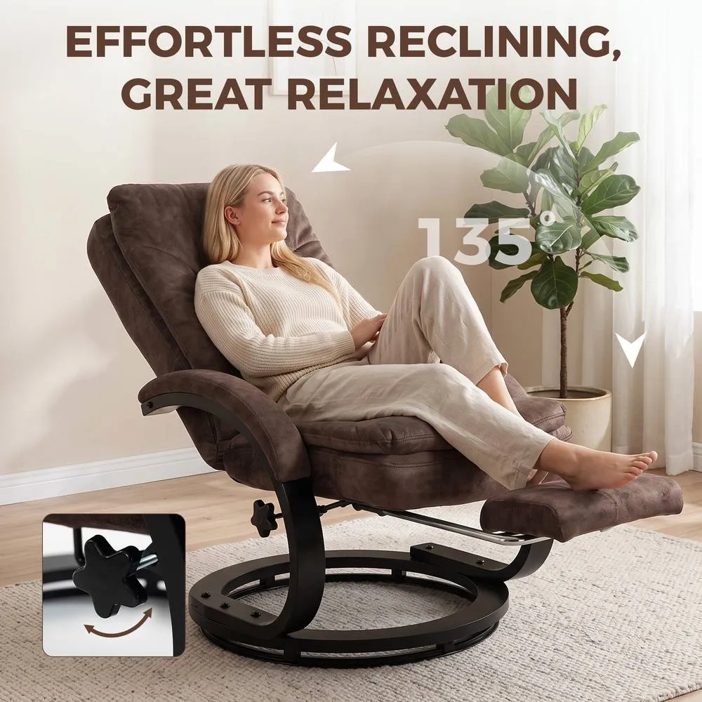 HOMCOM Swivel Recliner Chair, Velvet Manual Recliner Armchair in Dark Brown 4