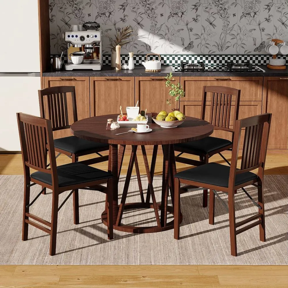Costway Folding Dining Chairs Set of 2 Foldable Upholstered Kitchen Chairs Brown 5