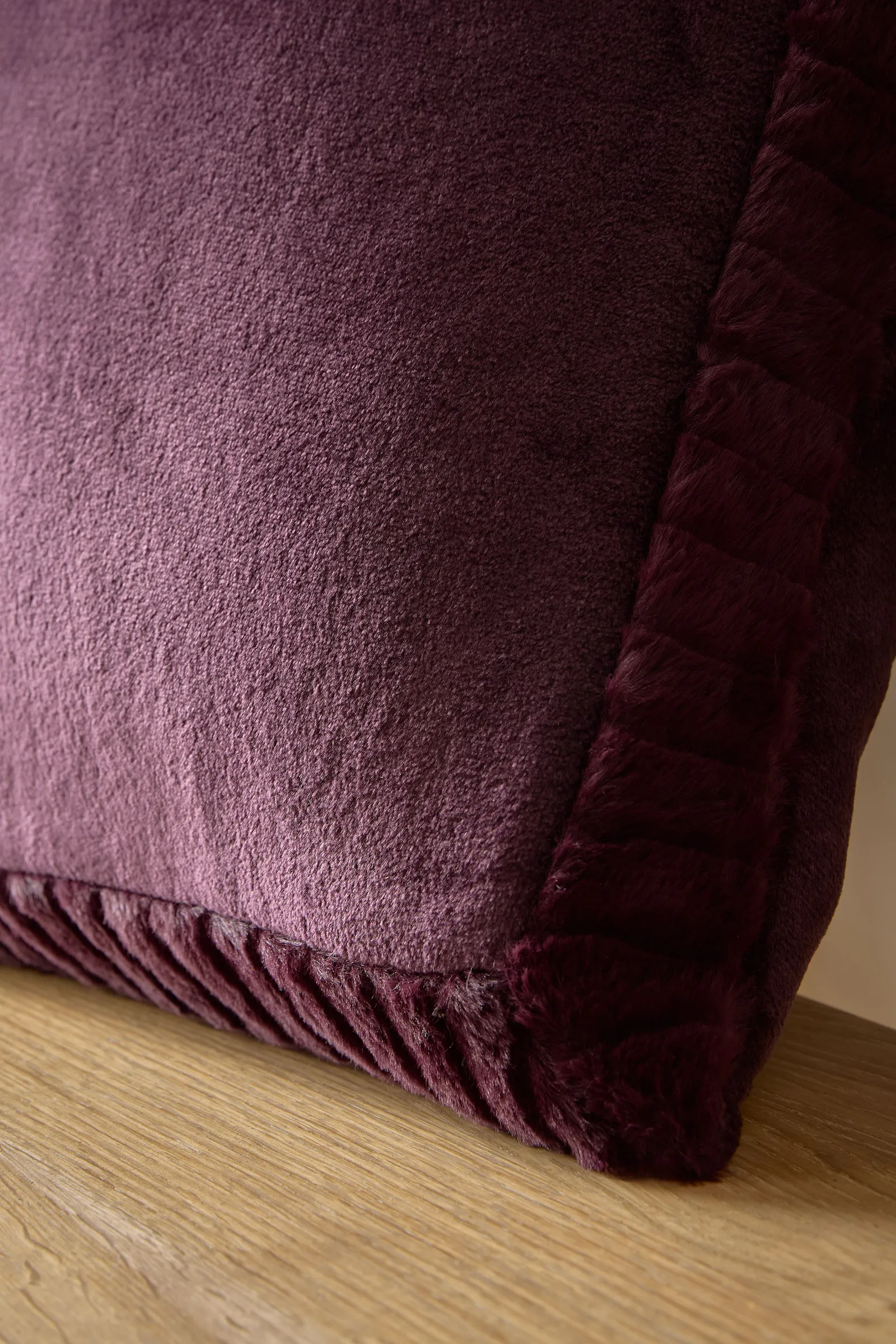 Catherine Lansfield 'Velvet & Faux Fur' 55x55cm Cushion in Plum 2