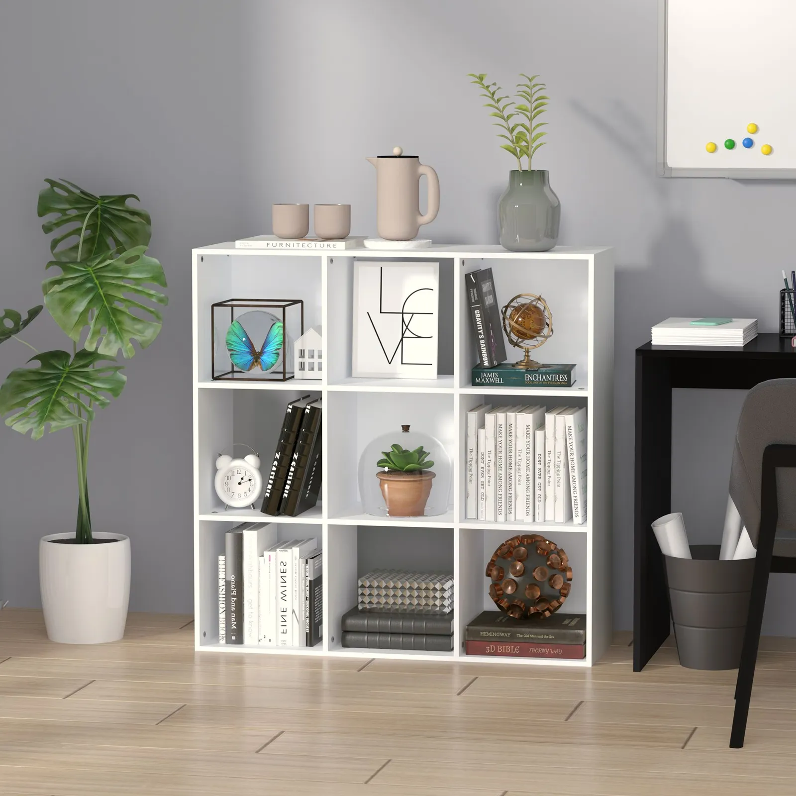 HOMCOM Bookshelf Storage Cabinet Bookcase 9 Cubes Particle Board Home Office in White 1