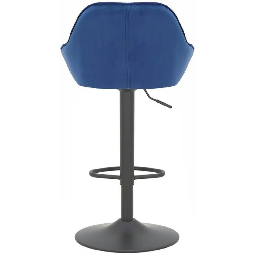 netfurniture Vulune Matt Black Bar Stool Velvet Seat in Blue 5