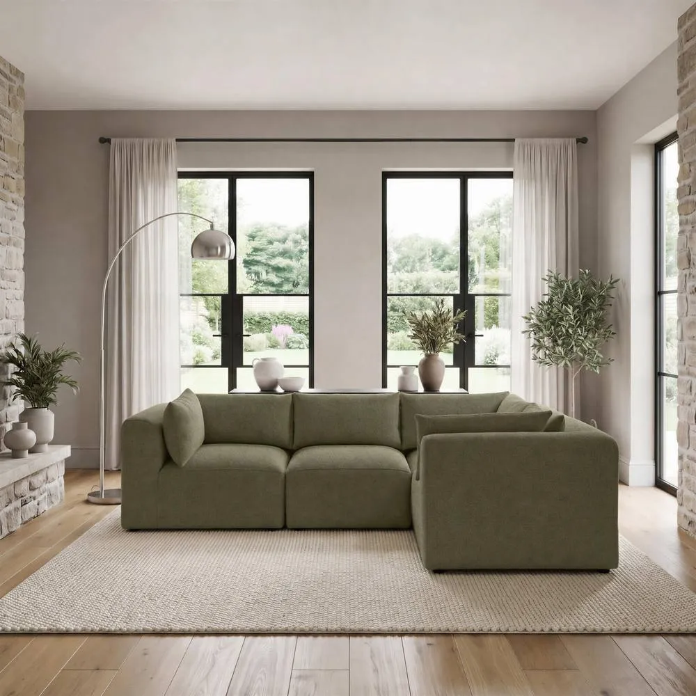 FurnitureboxUK Drift Boucle Fabric 3 Seater Modular Corner Sofa in Green 3