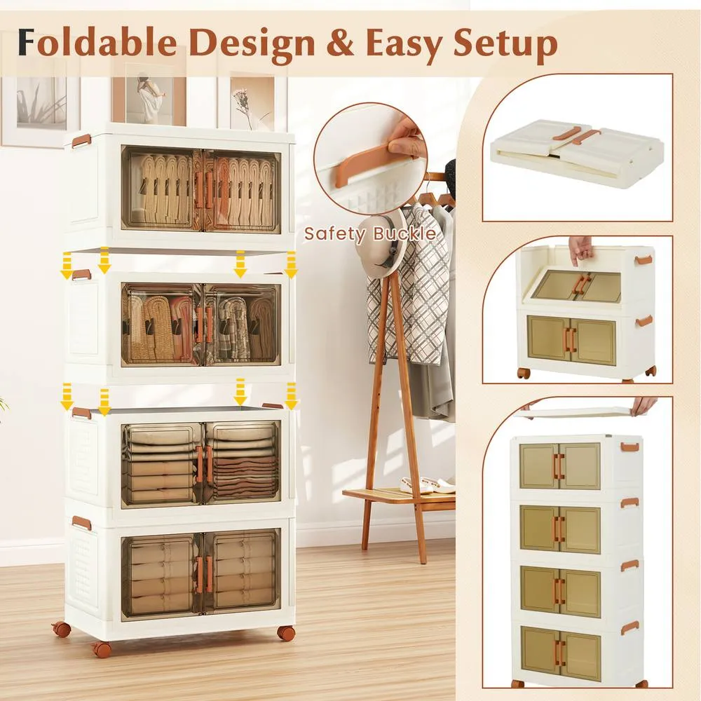 Costway 4-Pack Stackable Plastic Storage Boxes 208L Collapsible Storage Bins in White 4