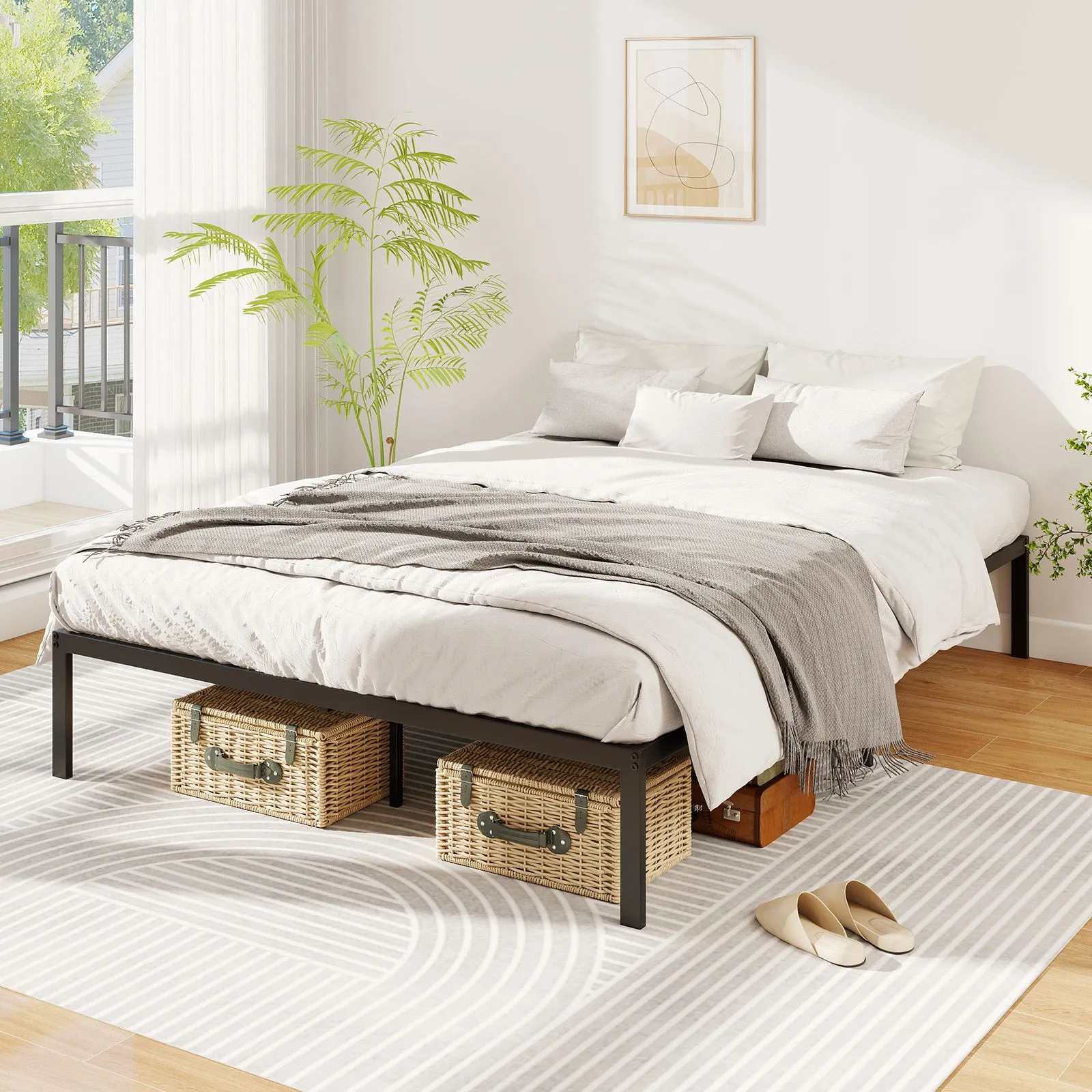 Costway Double Size/King Size Metal Bed Frame 30CM Platform Bed in Black 4