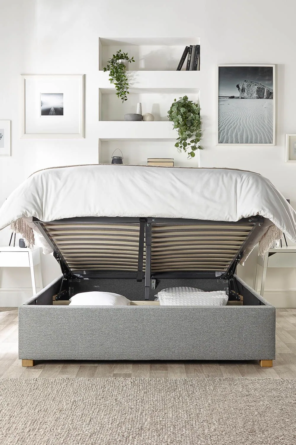 Catherine Lansfield Soho Ottoman Storage Wing Bed in Saxon Twill Fabric, Custom Made in Grey 2