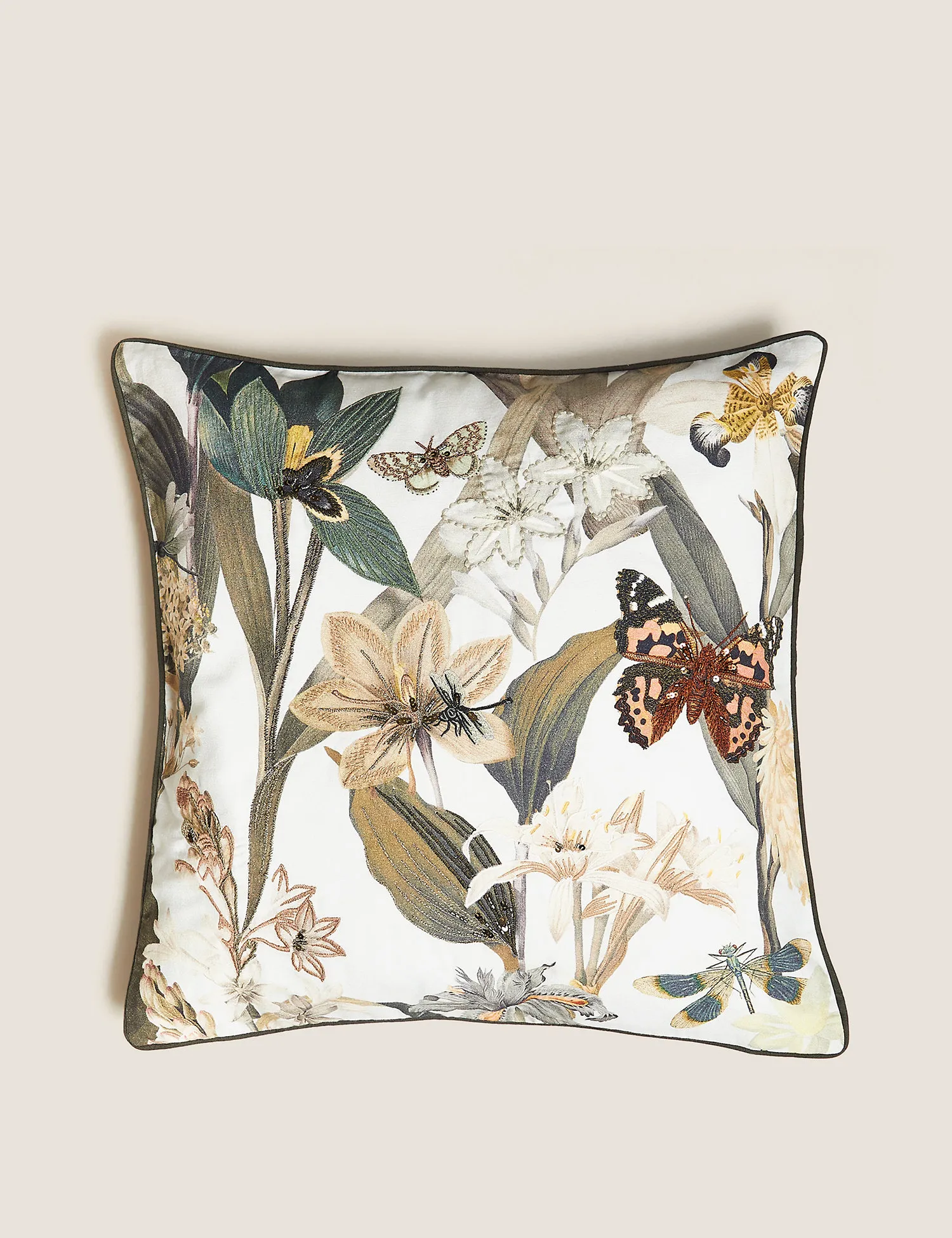 M&S Floral Embroidered & Embellished Cushion