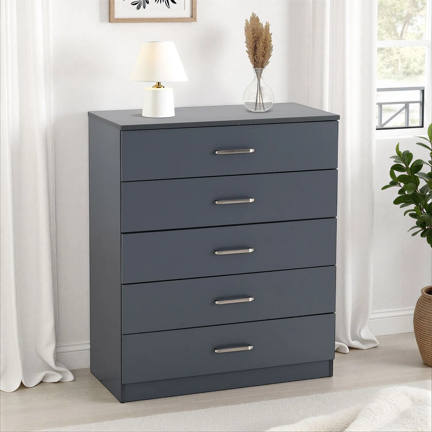 Seconique Dakotia 5 Drawer Chest in Dark Grey