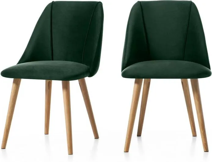 Set of 2 Lule Dining Chairs, Pine Green Velvet and Oak
