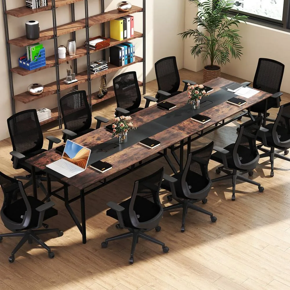 Costway 180 CM Wooden Conference Table Industrial Meeting Table for 6-8 People in Black 3