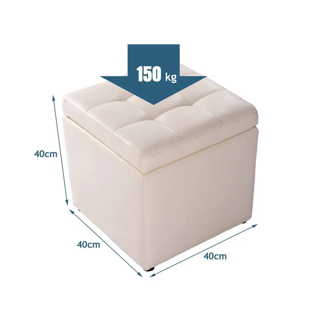 Costway Faux Leather Storage Ottoman Cube Pouffe Storage Toy Box Padded Foot Stool in Beige 5