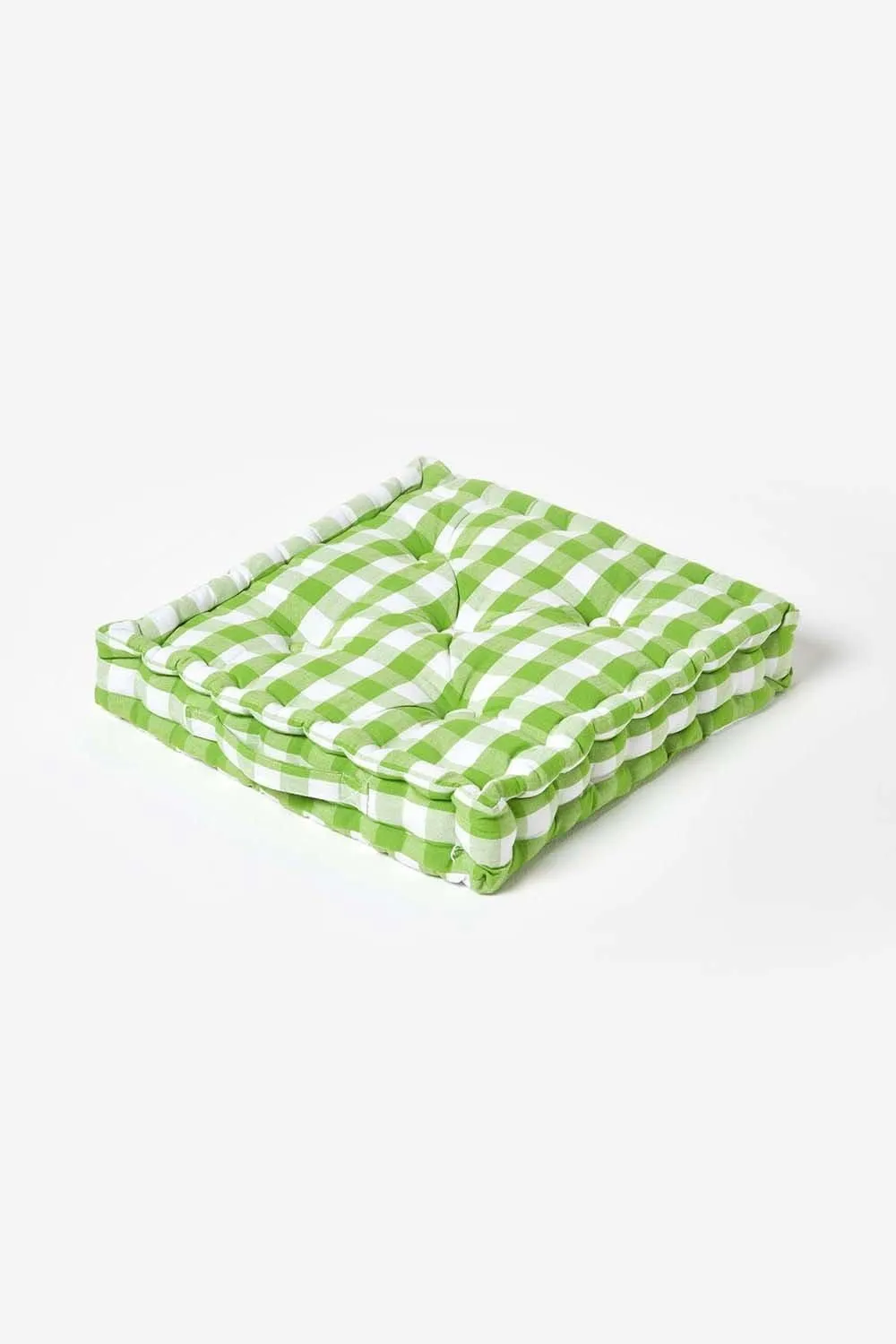 Homescapes Block Check Cotton Gingham Floor Cushion in Green