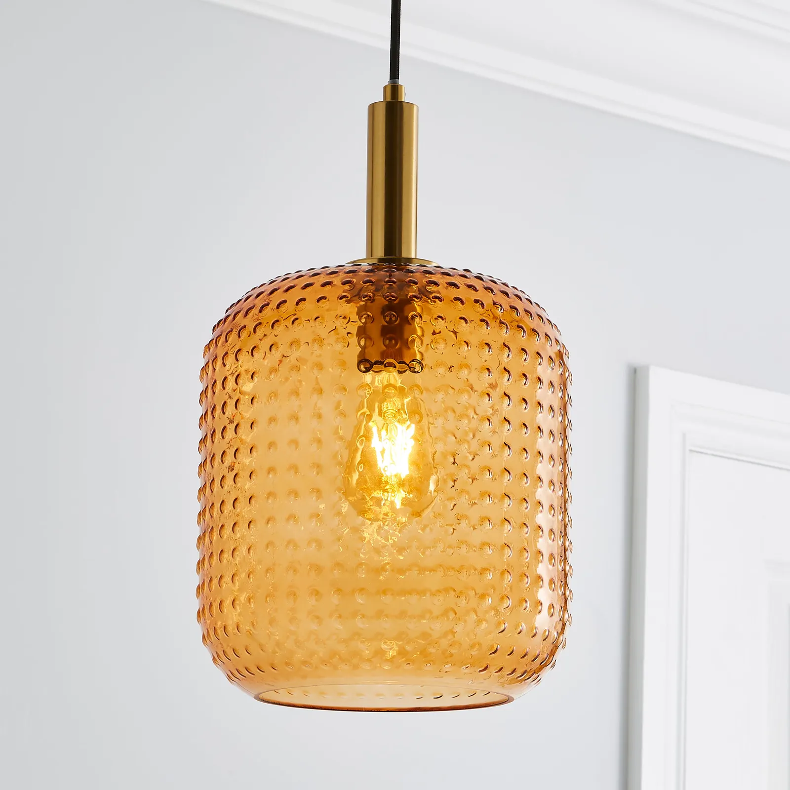 Amber Retro 1 Light Pendant Ceiling Fitting Yellow