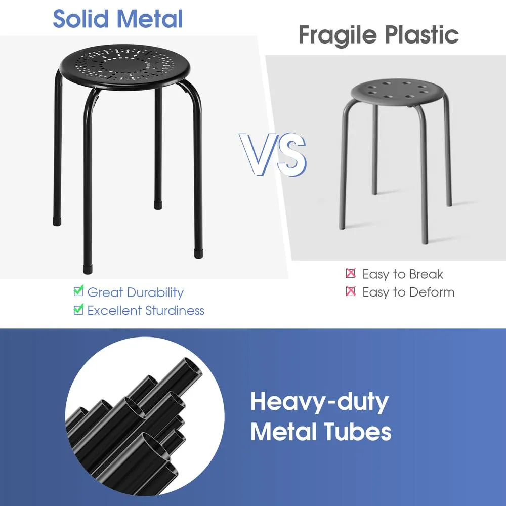 Costway Set of 6 Metal Stacking Stools Round Nesting Bar Stool with X-shape Connection in Black 5