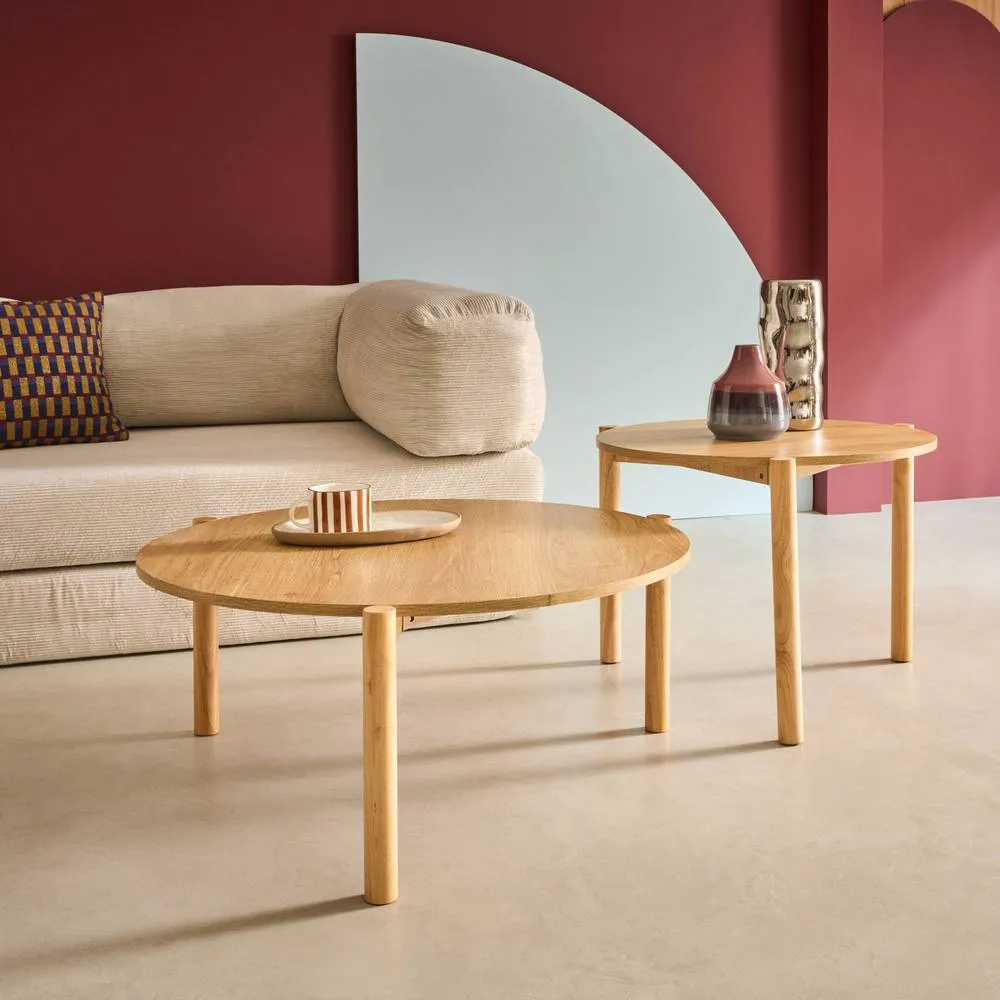 sweeek Round nesting coffee tables wood effect in Beige 4