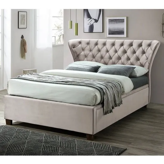 Georgia Ottoman Fabric Double Bed In Champagne