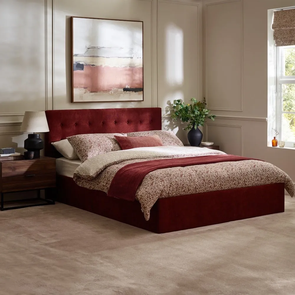 Peggy - Double - Ottoman Storage Bed - Red Burgundy - Fabric - 4ft6 1