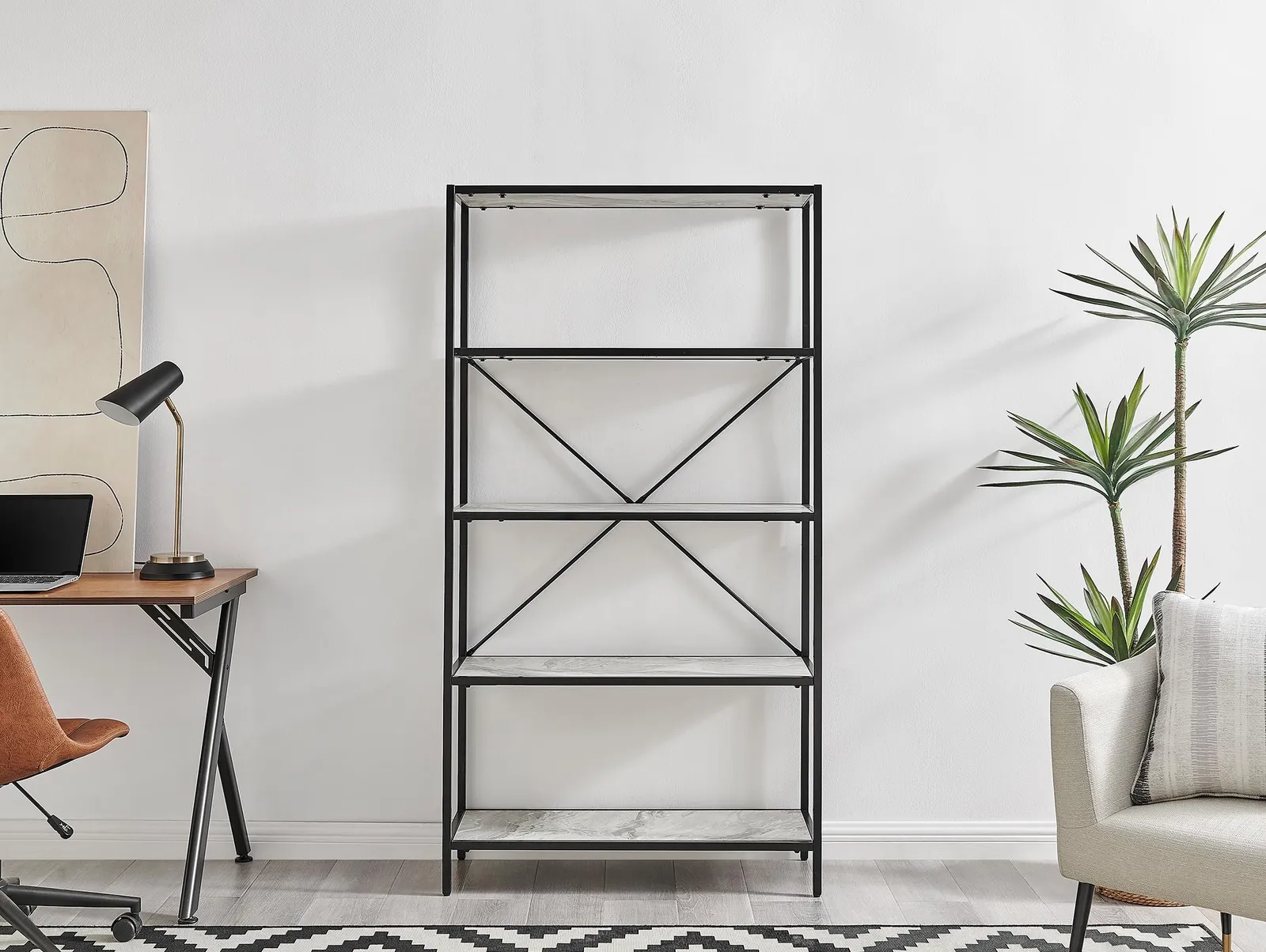 FurnitureboxUK Ashton Industrial Black Metal Box Shelf Unit With 5 Scratch Resistant Melamine Coated Shelves Supporting 10KG Each in Off-White 5