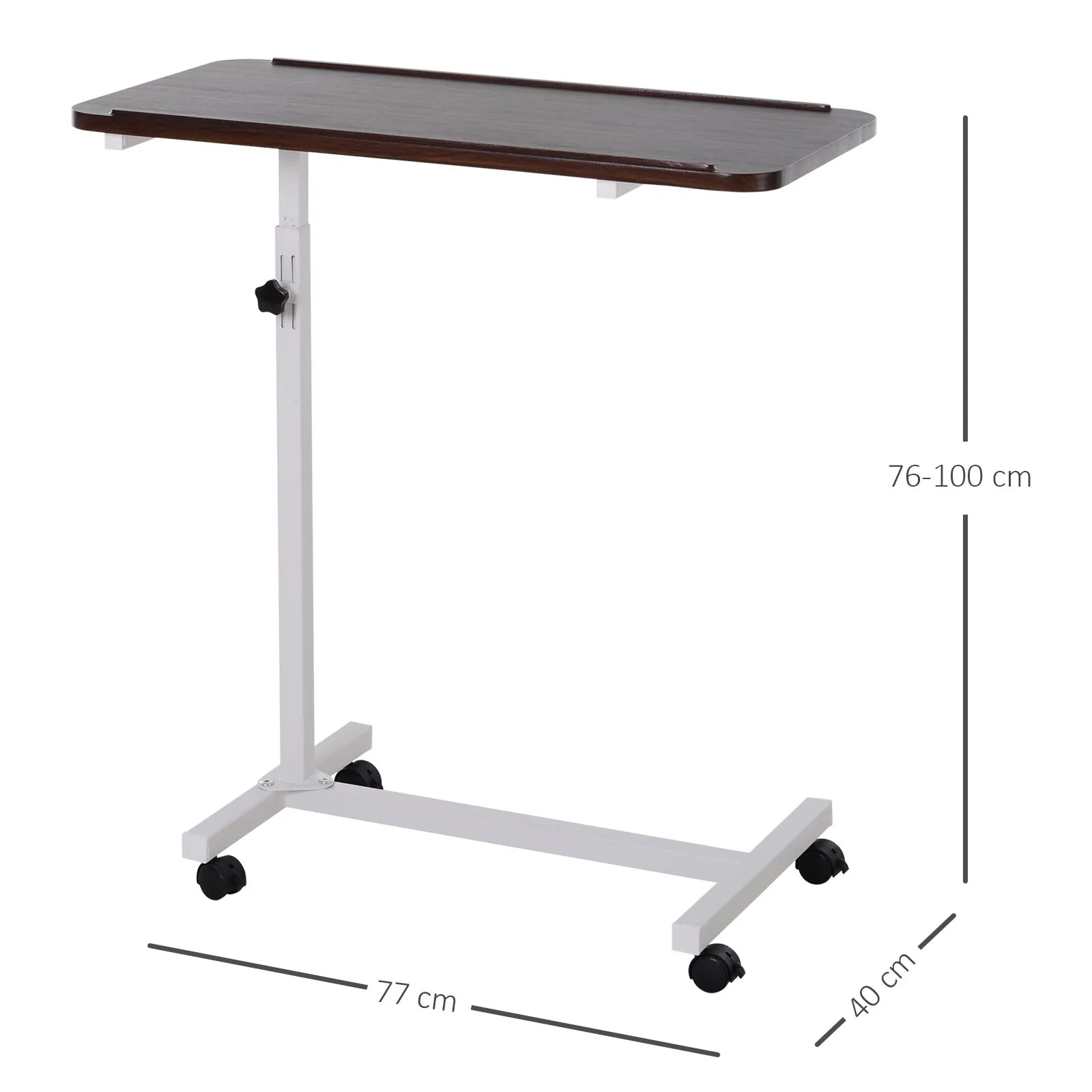 HOMCOM C-Shaped Mobile Table Sofa Over Bed Side Nightstand w/ Casters, Brake in Brown 3