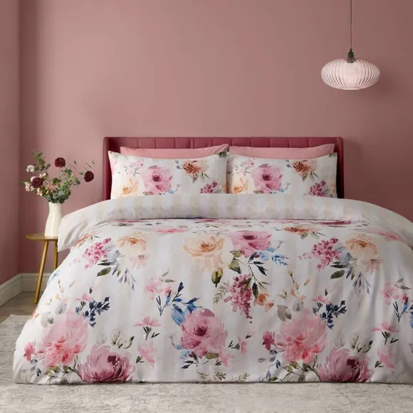 Catherine Lansfield Floral Stripe Duvet Cover & Pillowcase Set
