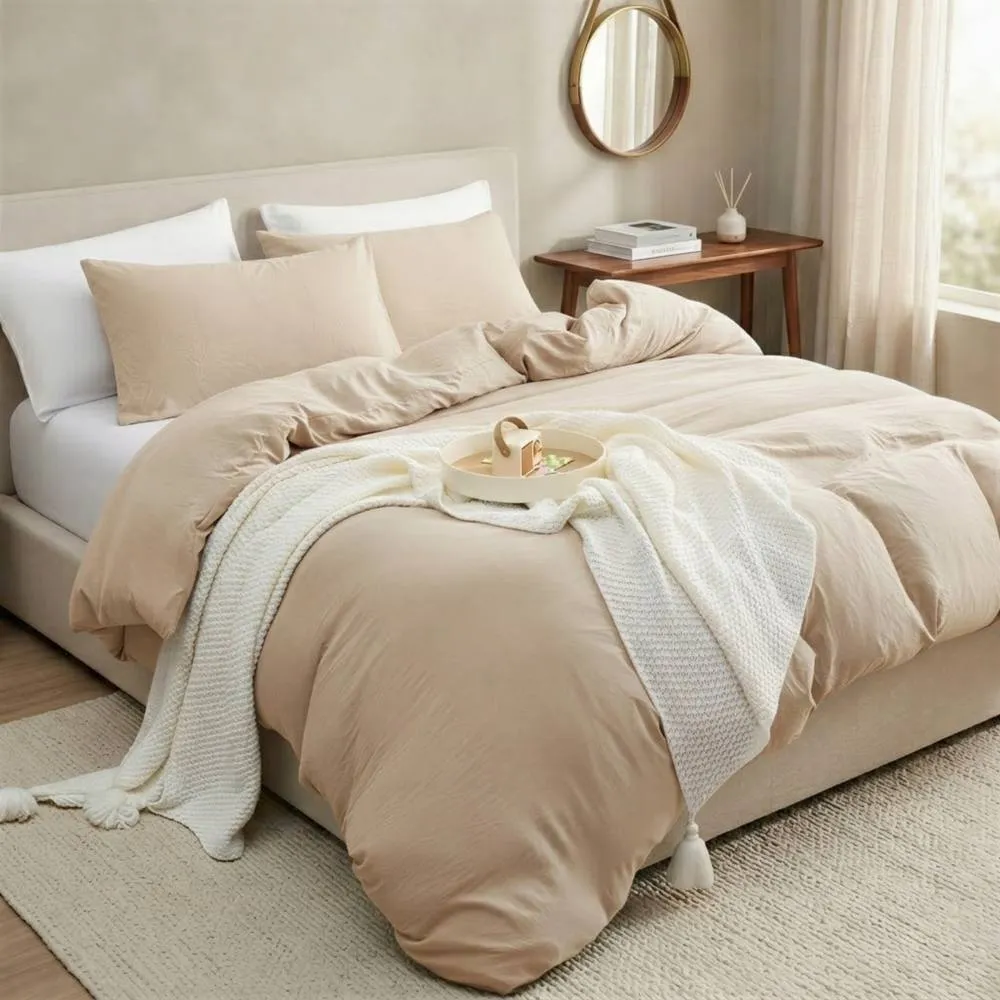 Pamposh Pre Washed Microfibre Duvet Cover Sets in Beige