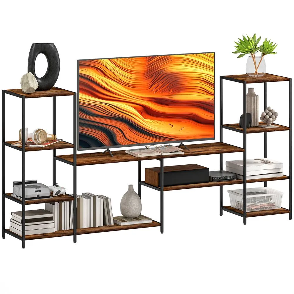 HOMCOM TV Unit for TVs up to 55 Inches, Industrial TV Stand with Shelves in Brown 2