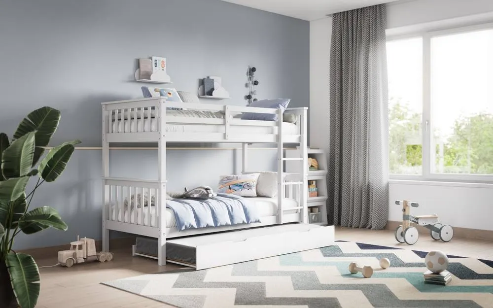 Flair Zoom Wooden Detachable Bunk Bed with Trundle in White 2
