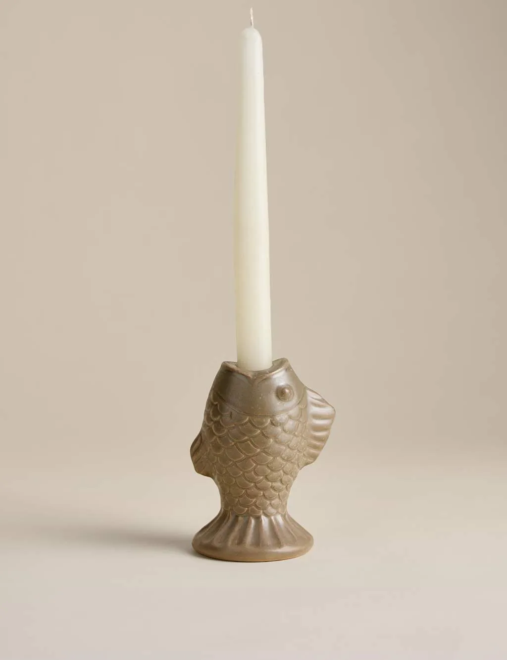 M&S Fish Ceramic Dinner Candle Holder Green
