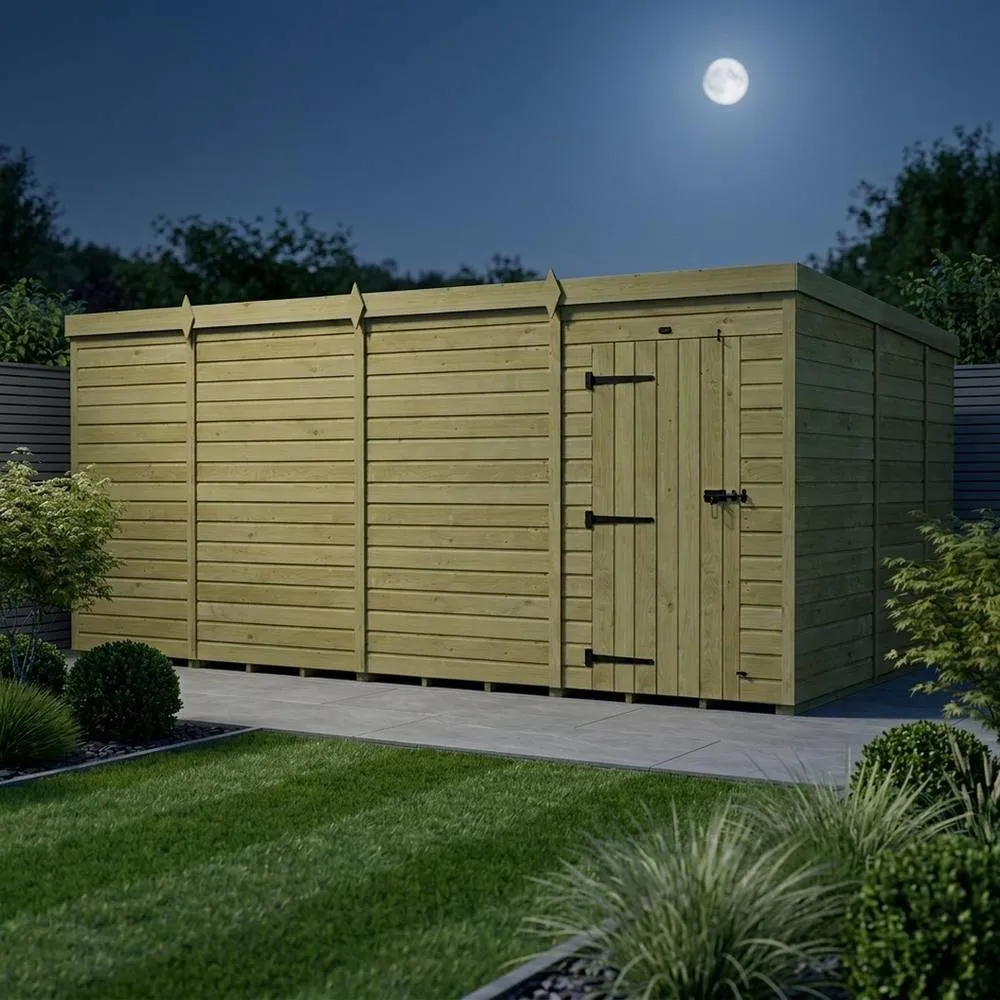 Buttercup Farm 15ft x 9ft Pent Garden Shed Single Door No Windows - Timber in Brown 3