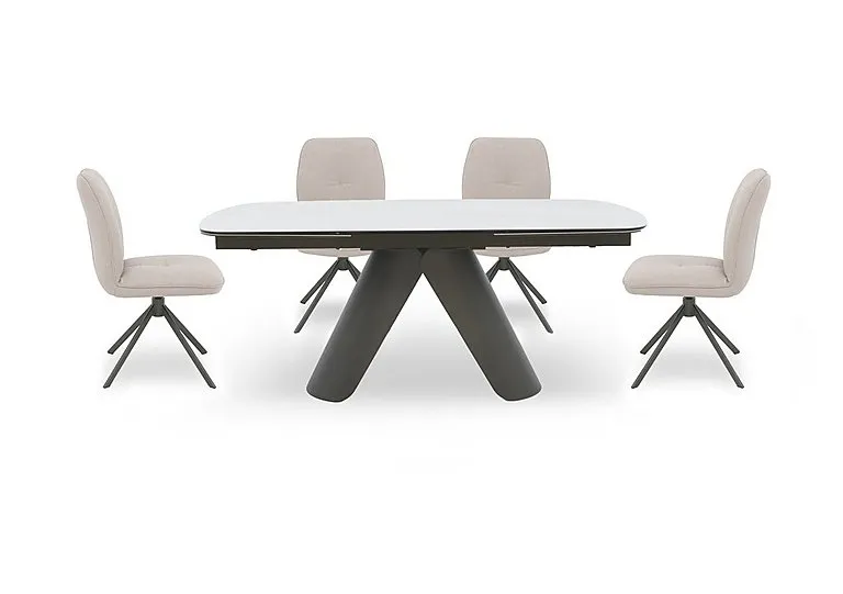 Perla Large Matt Extending Dining Table and 4 Faux Leather Swivel Chairs